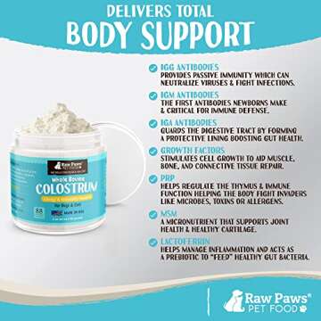 Raw Paws Pet Bovine Colostrum for Dogs Allergies & Immune Support, 5-oz - Made in USA, Pure Bovine Colostrum Powder for Cats - Bovine Colostrum Dogs Daily Supplement - Colostrum for Puppies & Kittens