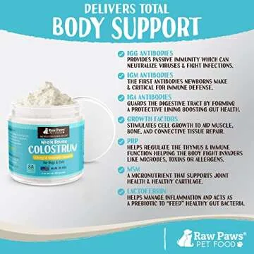 Raw Paws Pet Bovine Colostrum for Dogs Allergies & Immune Support, 5-oz - Made in USA, Pure Bovine Colostrum Powder for Cats - Bovine Colostrum Dogs Daily Supplement - Colostrum for Puppies & Kittens