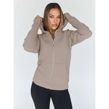 Trendy Queen Womens Zip Up Hoodies Fleece Jackets Oversized Sweatshirts Fall Fashion Outfits Sweaters Winter Clothes Khaki M