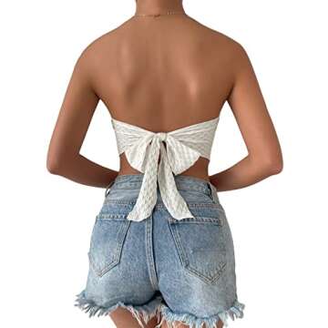 SHENHE Women's Asymmetrical Sleeveless Strapless Tie Back Tube Crop Top in Beige