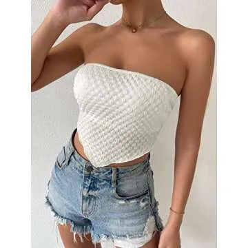 SHENHE Women's Asymmetrical Bandeaux Tube Crop Top