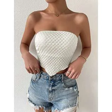 SHENHE Women's Asymmetrical Bandeaux Tube Crop Top