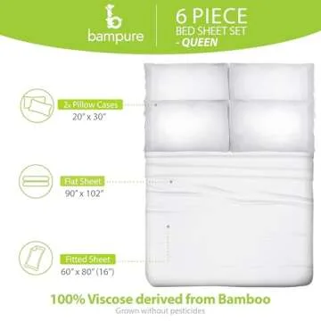 BAMPURE Luxury Series 6 Pcs King Sheet Set - 100% Viscose derived from Bamboo Sheets King Size - Super Soft Viscose Bamboo Cooling Sheets for Hot Sleepers -Up to 16’’ Deep Pocket King Sheets (White)