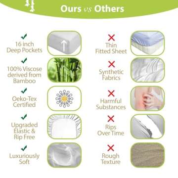 BAMPURE Luxury Series 6 Pcs King Sheet Set - 100% Viscose derived from Bamboo Sheets King Size - Super Soft Viscose Bamboo Cooling Sheets for Hot Sleepers -Up to 16’’ Deep Pocket King Sheets (White)