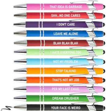 Fuhgkg 12 Pieces Funny Snarky Negative Quotes Ballpoint Pens with Black Ink Stylus Tips Touch Screen...