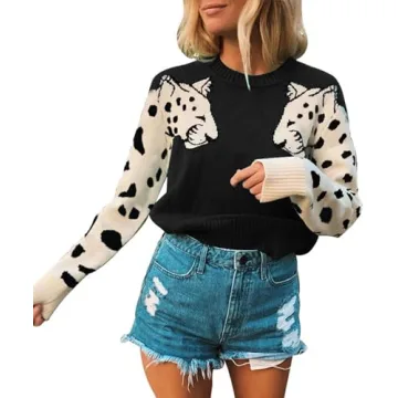 Angashion Women's Trendy Leopard Print Cropped Sweater