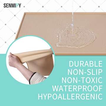 Senmipy Silicone Dog Food Mat - Waterproof Dog Bowl Mats for Food and Water Bowls, Raised Edges Non-Slip Cat Food Mat, BPA Free Pet Mats for Dog Bowls (Small, Beige)