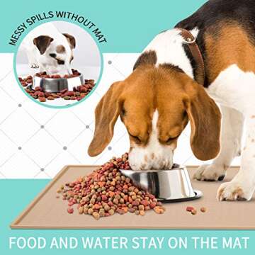 Senmipy Silicone Dog Food Mat - Waterproof Dog Bowl Mats for Food and Water Bowls, Raised Edges Non-Slip Cat Food Mat, BPA Free Pet Mats for Dog Bowls (Small, Beige)