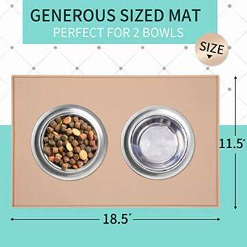 Senmipy Silicone Dog Food Mat - Waterproof Dog Bowl Mats for Food and Water Bowls, Raised Edges Non-Slip Cat Food Mat, BPA Free Pet Mats for Dog Bowls (Small, Beige)