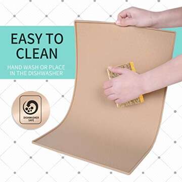 Senmipy Silicone Dog Food Mat - Waterproof Dog Bowl Mats for Food and Water Bowls, Raised Edges Non-Slip Cat Food Mat, BPA Free Pet Mats for Dog Bowls (Small, Beige)