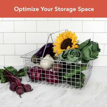 Spectrum Wire Baskets for Organizing, Large - Sturdy Steel Metal Basket Storage Organizer Bin with Handle - Open Wire Storage Baskets for Kitchen Pantry, Cabinets, Closet & Garage Shelves