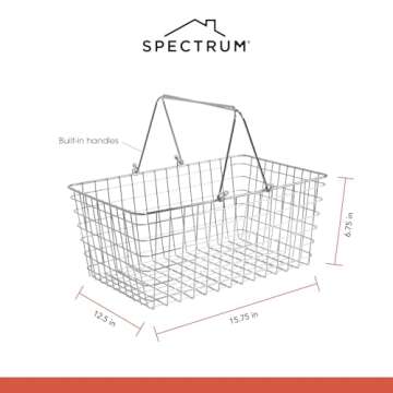 Spectrum Wire Baskets for Organizing, Large - Sturdy Steel Metal Basket Storage Organizer Bin with Handle - Open Wire Storage Baskets for Kitchen Pantry, Cabinets, Closet & Garage Shelves