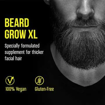 Beard Grow XL - Vegan Hair Growth Supplement for a Faster, Thicker, Fuller Beard - Enhances Your Grooming Kit