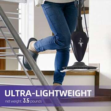 LIGHT 'N' EASY Steam Mop, Ultra-Lightweight, Child & Pet Steamer, Deep Cleaning for Hardwood Floor/Tile/Laminate/Vinyl/Carpet, 7618ANB, Black