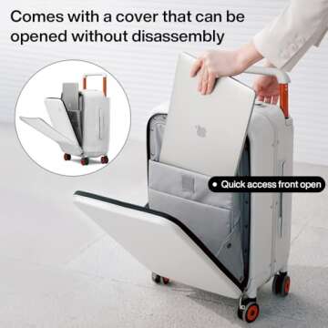 mixi Carry On Luggage Wide Handle Luxury Design Rolling Travel Suitcase PC Hardside with Aluminum Fr...