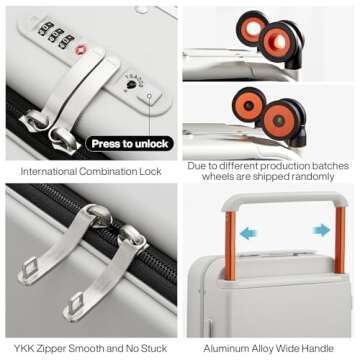 Mixi Luxury Carry On Suitcase with Wide Handle and Wheels