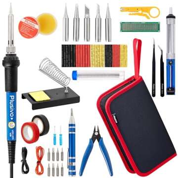 Soldering Iron Kit, 60W Soldering Iron Adjustable Temperature 25-in-1, 5 Solder Tips, Solder Wire, D...