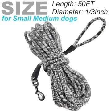 Mycicy 12, 15, 22, 30, 50, 75, 100ft Long Dog Leash Check Cord Recall Agility Long Line for Small Medium Dogs, Great for Training Outdoor, Camping, or Backyard (black-50 ft)