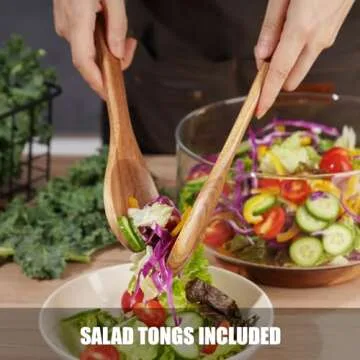 NiHome Glass Salad Bowl Set with Acacia Wood Base