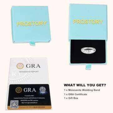 PROSTORY Moissanite Ring for Women D Color VVS1 Clarity 7 Star Ring 925 Sterling Silver Chunky Stackable Bands for Women or Men