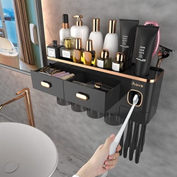 iHave Toothbrush Holders for Bathrooms - Upgrade Wall Mounted Toothbrush Holder with Toothpaste Disp...