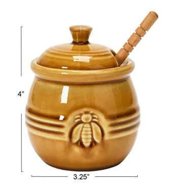 Creative Co-Op Embossed Honey Pot with Wooden Dipper