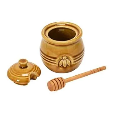 Creative Co-Op Embossed Honey Pot with Wooden Dipper