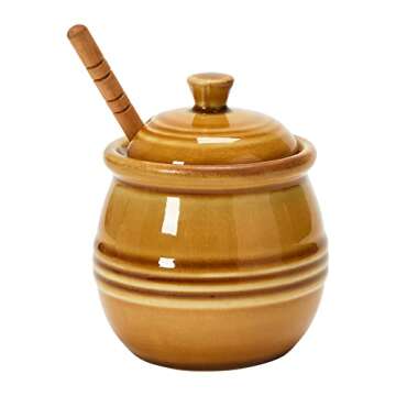 Creative Co-Op Embossed Honey Pot with Wooden Dipper