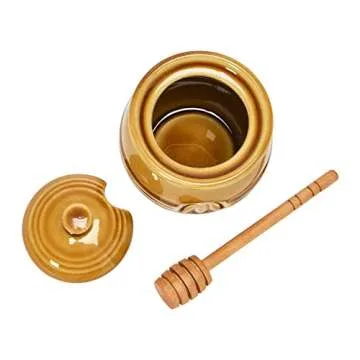 Creative Co-Op Embossed Honey Pot with Wooden Dipper