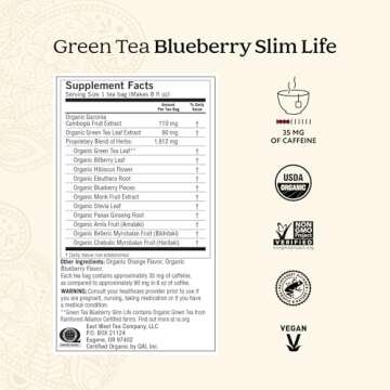 Yogi Tea - Green Tea Blueberry Slim Life (6 Pack) - Contains Caffeine - 96 Organic Tea Bags
