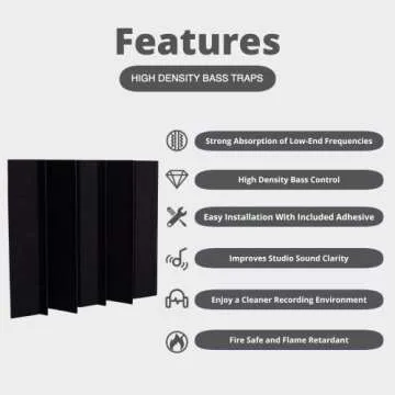 TRUE NORTH Bass Traps w/Adhesive 8 Pack - Recording Studio Acoustical Treatments - Studio Foam Bass Trap Panel Acoustic Treatment - Sound Foam Corner To Trap Bass, Bass Traps Acoustic Foam Corner