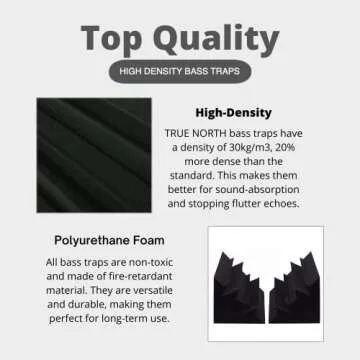 TRUE NORTH Bass Traps w/Adhesive 8 Pack - Recording Studio Acoustical Treatments - Studio Foam Bass Trap Panel Acoustic Treatment - Sound Foam Corner To Trap Bass, Bass Traps Acoustic Foam Corner