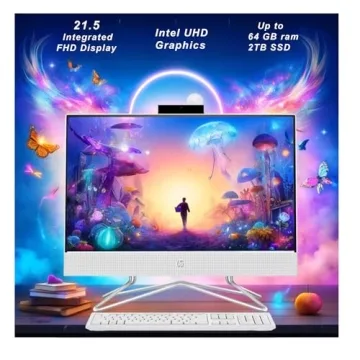 HP 22 inch All-in-One Desktop PC • 2024 Latest Model • Microsoft Office Trial • FHD Display • 32GB RAM • 1TB Storage (512GB SSD + 512GB External HD) • Intel Celeron CPU • w/WOWPC Bundle • Win 11 Pro
