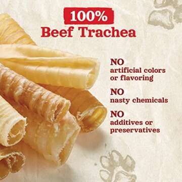 Natural Farm Top Premium Beef Trachea Dog Chews (3 Inch, 12 Pack), Natural Source of Glucosamine and Chondroitin for Hip and Joint Health, High-Protein, 100% Beef Trachea