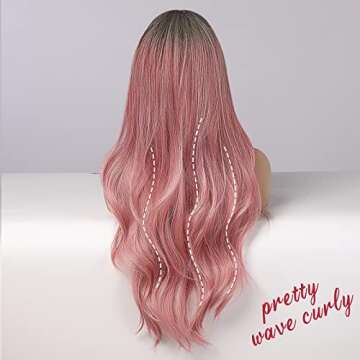 Swetcurly Long Pink Wigs for Women Pink Wig Ombre Wigs Glueless Natural Hair Synthetic Wigs Middle Part Wig Heat Resistant 24Inch