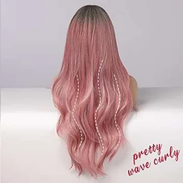 Swetcurly Long Pink Ombre Wigs for Women - Stylish & Heat Resistant