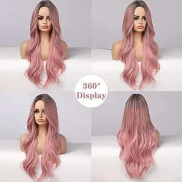 Swetcurly Long Pink Ombre Wigs for Women - Stylish & Heat Resistant
