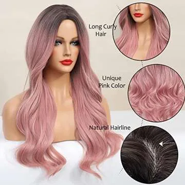 Swetcurly Long Pink Ombre Wigs for Women - Stylish & Heat Resistant