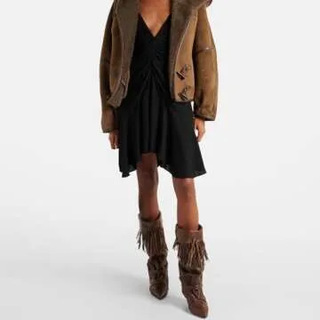 CAGLGLZ Brown Mid Calf Boots for Women Fringe Tassel Fold Over Cowgirl Boots Western Pointed Toe Kitten Low Heel Slouchy Pull On Fall Boots(Brown,8)