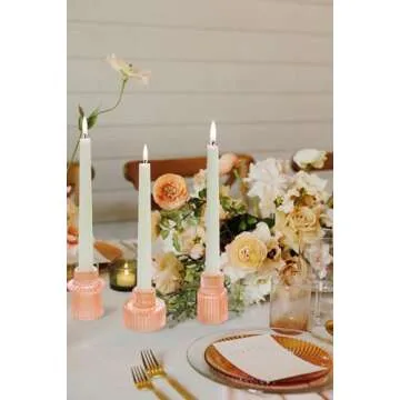 Vixdonos Taper Glass Candlestick Holders Tealight Candle Holders for Table Centerpieces, Wedding Decor and Dinner Party (6 Pcs, Orange Pink)