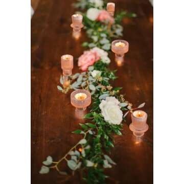 Vixdonos Taper Glass Candlestick Holders Tealight Candle Holders for Table Centerpieces, Wedding Decor and Dinner Party (6 Pcs, Orange Pink)