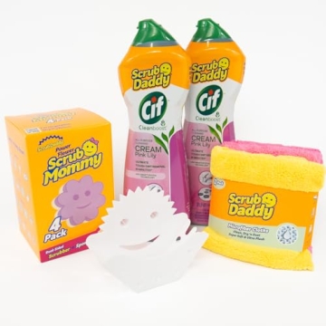 Scrub Daddy Cleaning Supplies Kit - Cif Floral Bundle - Includes Scrub Mommy Dish Sponges, Microfibe...