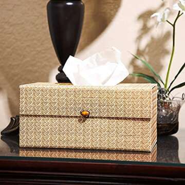 Juvale Rectangular Bamboo Cane Tissue Box Cover, Refillable Bathroom Accessories for Home, Office Re...