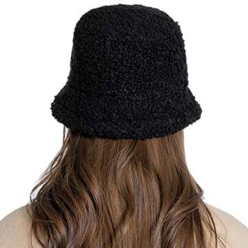 Womens Winter Bucket Hat Vintage Cloche Hats Warm Faux Fur Wool Outdoor Packable Fisherman Cap Black