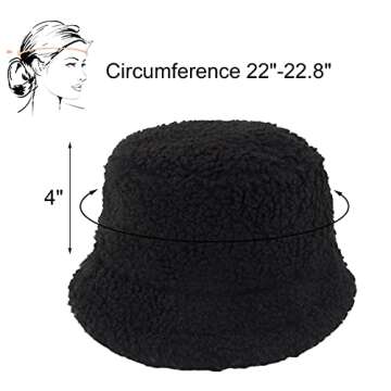 Womens Winter Bucket Hat Vintage Cloche Hats Warm Faux Fur Wool Outdoor Packable Fisherman Cap Black