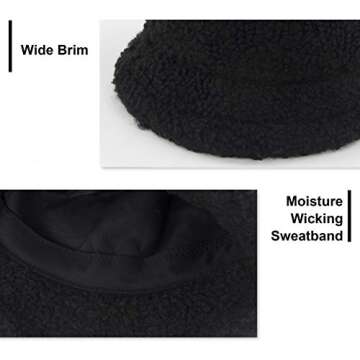 Womens Winter Bucket Hat Vintage Cloche Hats Warm Faux Fur Wool Outdoor Packable Fisherman Cap Black