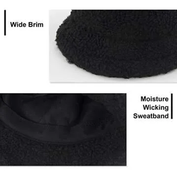 Womens Winter Bucket Hat Vintage Cloche Hats Warm Faux Fur Wool Outdoor Packable Fisherman Cap Black