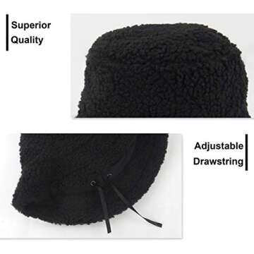 Womens Winter Bucket Hat Vintage Cloche Hats Warm Faux Fur Wool Outdoor Packable Fisherman Cap Black