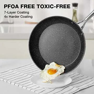 HLAFRG 10 Inch Nonstick Frying Pan with Lid,Black Marble Cookware, Stone-Derived Coating, Non Toxic ...