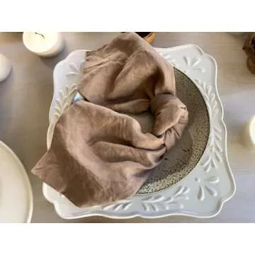 Eight Owls Linen Napkins - Stonewashed Pure Linen Cloth Napkins – Size 20 Inch x 20 Inch - 2 Inch Hem with Mitered Corners – 100% French Flax – Set of 4 Dinner Napkins, Rustic Luxe - Cocoa